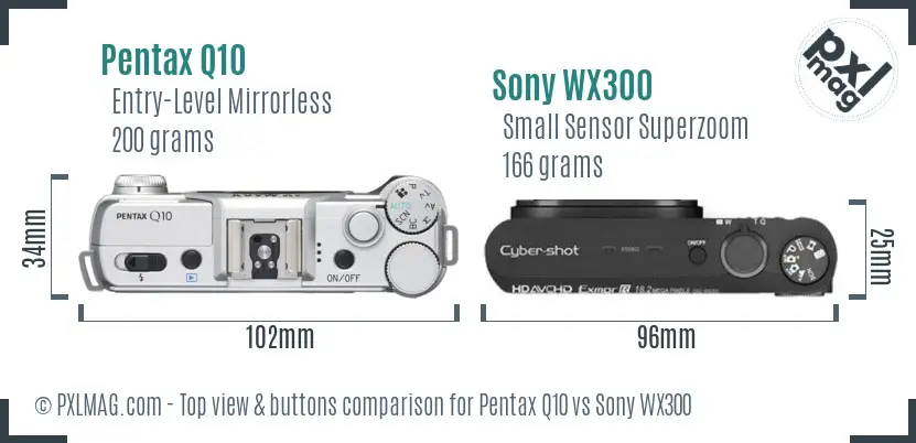 Pentax Q10 vs Sony WX300 top view buttons comparison