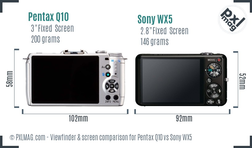 Pentax Q10 vs Sony WX5 Screen and Viewfinder comparison