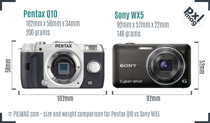 Pentax Q10 vs Sony WX5 size comparison