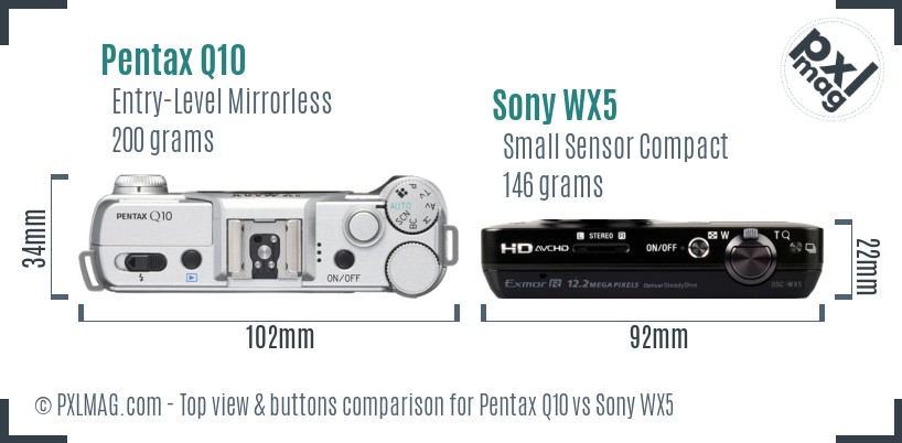 Pentax Q10 vs Sony WX5 top view buttons comparison