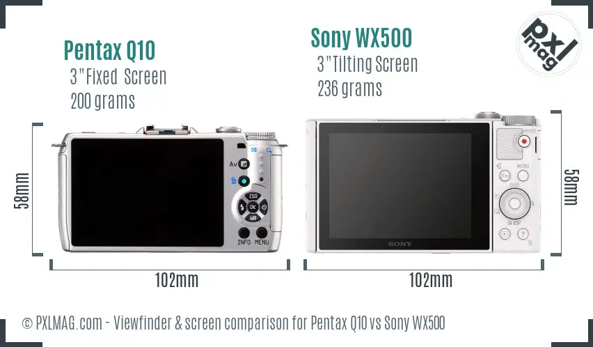 Pentax Q10 vs Sony WX500 Screen and Viewfinder comparison