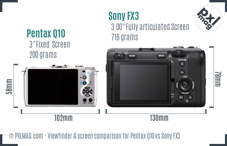 Pentax Q10 vs Sony FX3 Screen and Viewfinder comparison
