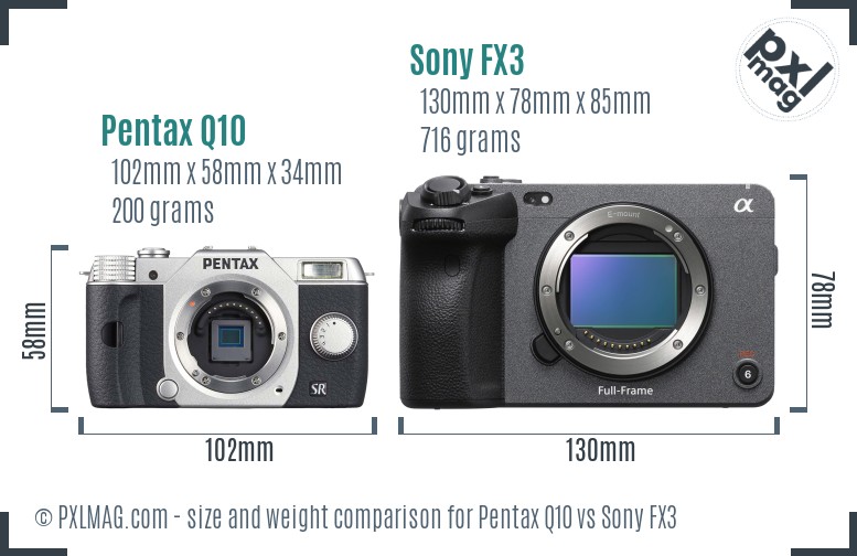 Pentax Q10 vs Sony FX3 size comparison Pentax Q10 vs Sony FX3 size comparison