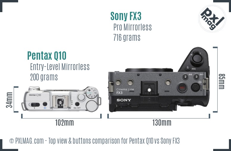Pentax Q10 vs Sony FX3 top view buttons comparison
