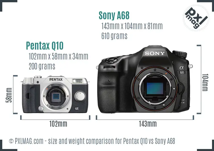 Pentax Q10 vs Sony A68 size comparison Pentax Q10 vs Sony A68 size comparison
