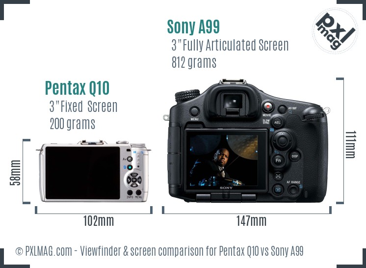 Pentax Q10 vs Sony A99 Screen and Viewfinder comparison