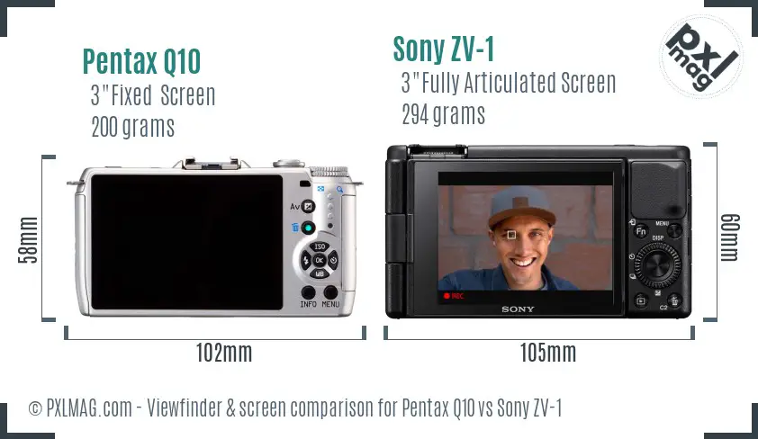 Pentax Q10 vs Sony ZV-1 Screen and Viewfinder comparison