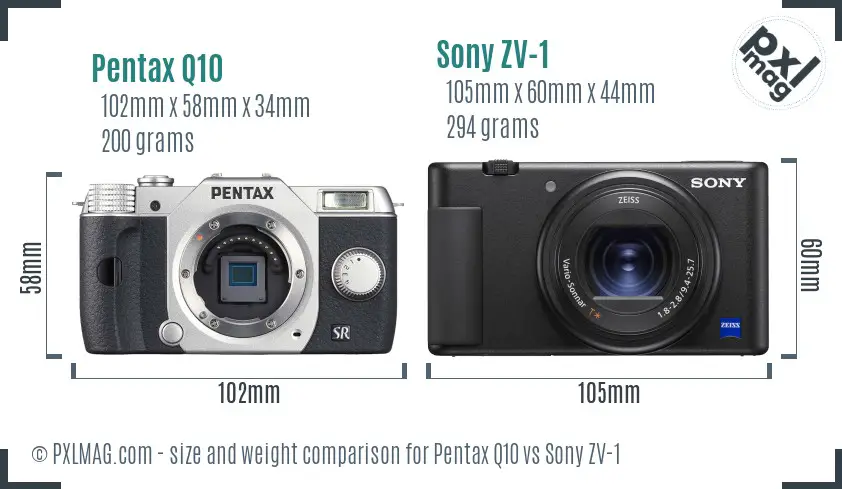 Pentax Q10 vs Sony ZV-1 size comparison