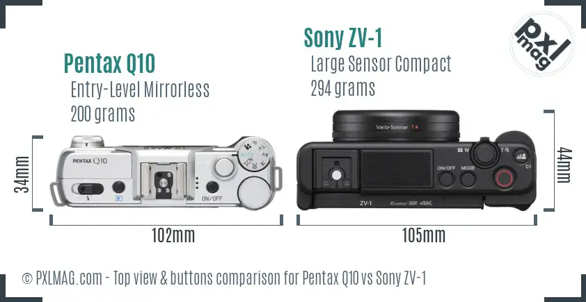 Pentax Q10 vs Sony ZV-1 top view buttons comparison