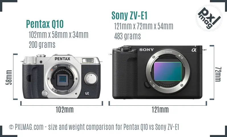 Pentax Q10 vs Sony ZV-E1 size comparison