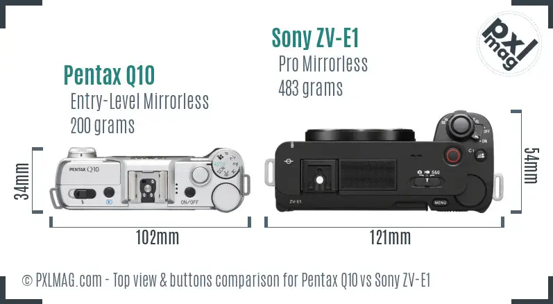 Pentax Q10 vs Sony ZV-E1 top view buttons comparison