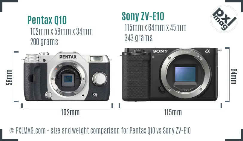 Pentax Q10 vs Sony ZV-E10 size comparison