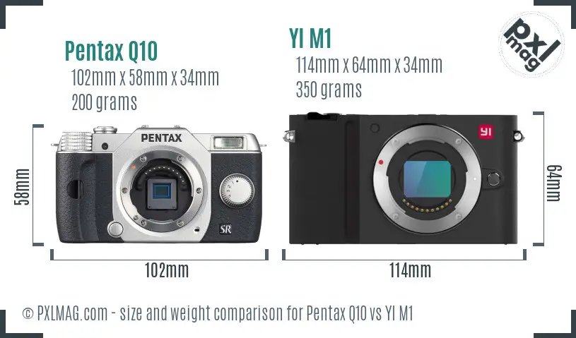 Pentax Q10 vs YI M1 size comparison