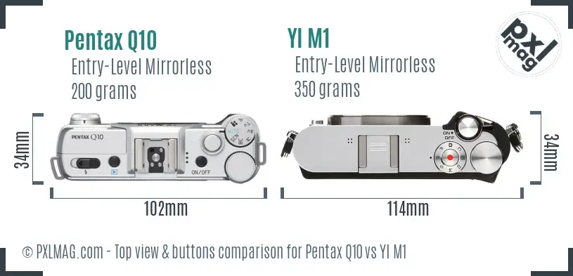 Pentax Q10 vs YI M1 top view buttons comparison