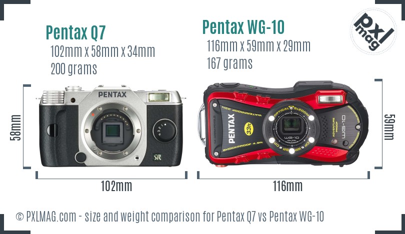 Pentax Q7 vs Pentax WG-10 size comparison