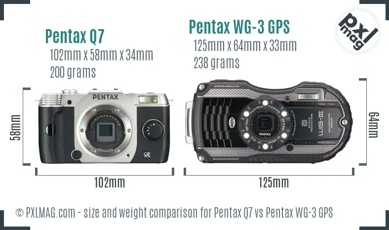 Pentax Q7 vs Pentax WG-3 GPS size comparison Pentax Q7 vs Pentax WG-3 GPS size comparison