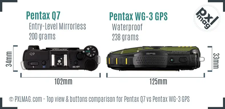 Pentax Q7 vs Pentax WG-3 GPS top view buttons comparison Pentax Q7 vs Pentax WG-3 GPS top view buttons comparison