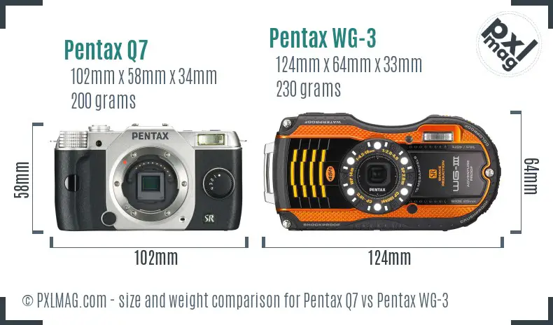 Pentax Q7 vs Pentax WG-3 size comparison Pentax Q7 vs Pentax WG-3 size comparison