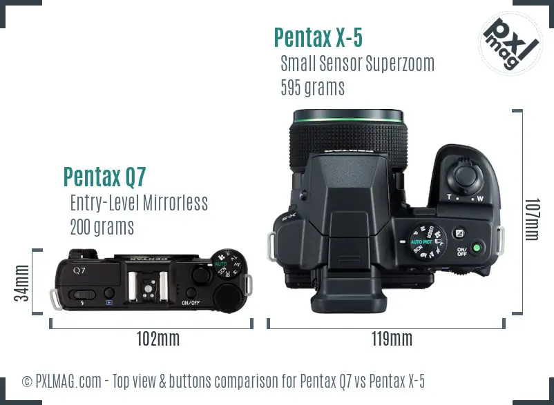 Pentax Q7 vs Pentax X-5 top view buttons comparison