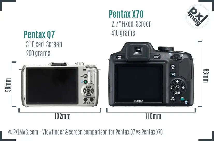 Pentax Q7 vs Pentax X70 Screen and Viewfinder comparison