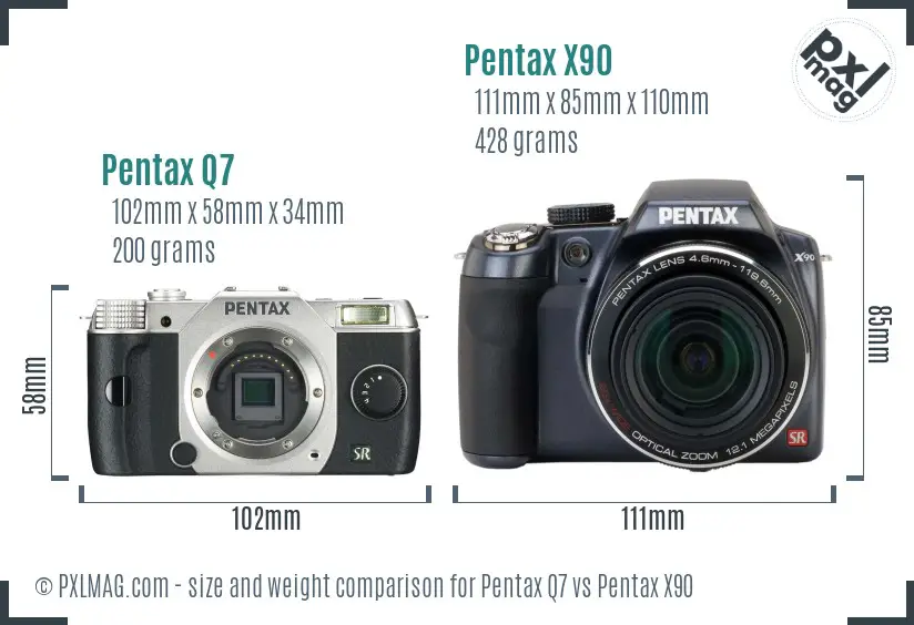 Pentax Q7 vs Pentax X90 size comparison