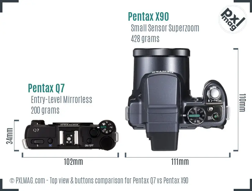 Pentax Q7 vs Pentax X90 top view buttons comparison