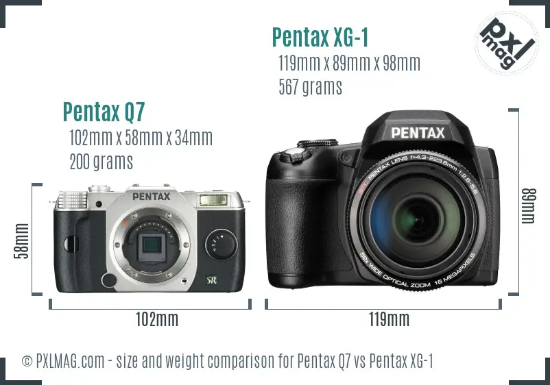Pentax Q7 vs Pentax XG-1 size comparison Pentax Q7 vs Pentax XG-1 size comparison
