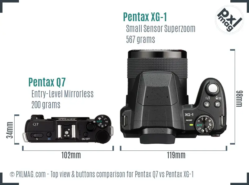 Pentax Q7 vs Pentax XG-1 top view buttons comparison Pentax Q7 vs Pentax XG-1 top view buttons comparison