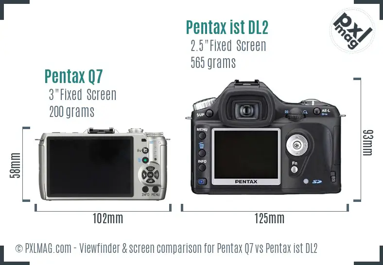 Pentax Q7 vs Pentax ist DL2 Screen and Viewfinder comparison