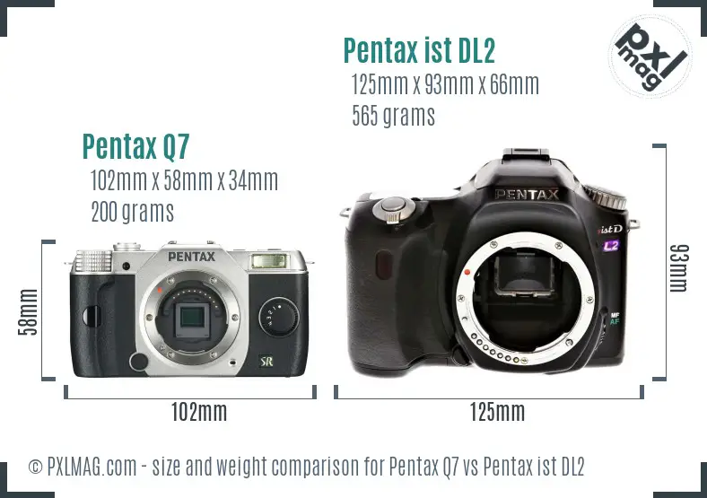 Pentax Q7 vs Pentax ist DL2 size comparison