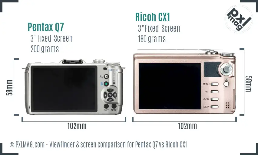 Pentax Q7 vs Ricoh CX1 Screen and Viewfinder comparison