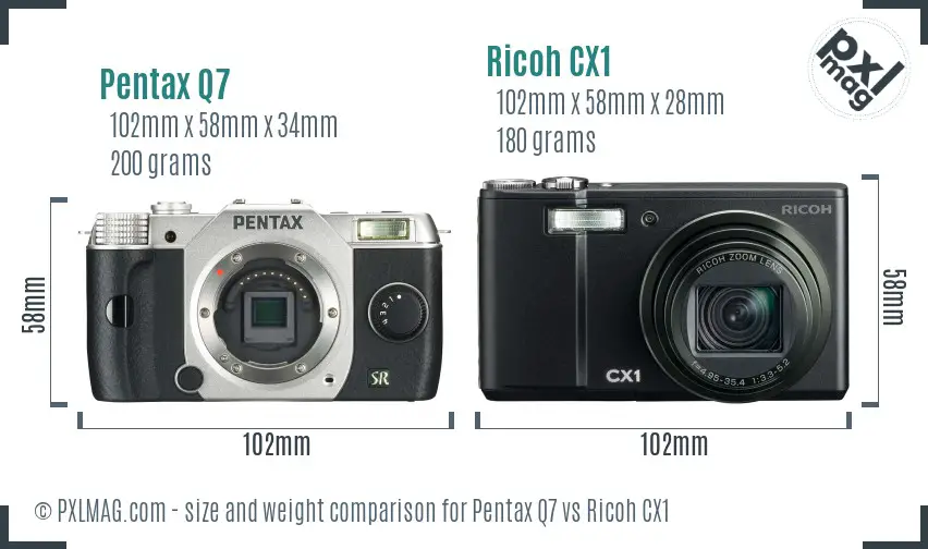 Pentax Q7 vs Ricoh CX1 size comparison