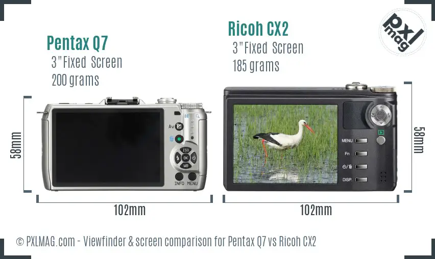 Pentax Q7 vs Ricoh CX2 Screen and Viewfinder comparison