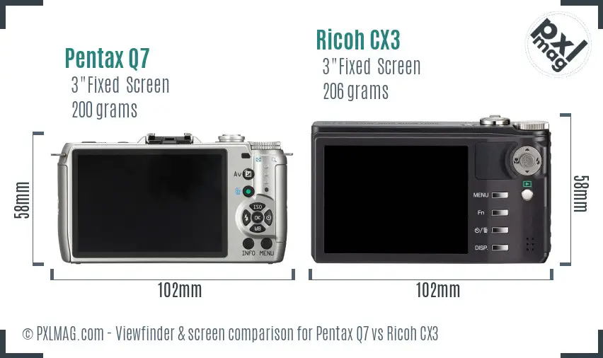 Pentax Q7 vs Ricoh CX3 Screen and Viewfinder comparison