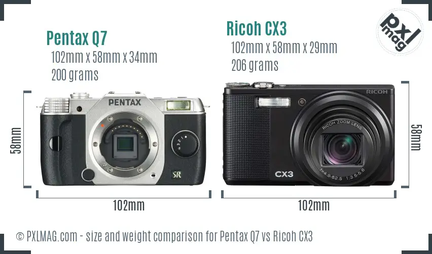 Pentax Q7 vs Ricoh CX3 size comparison