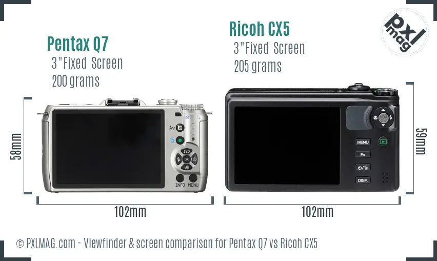 Pentax Q7 vs Ricoh CX5 Screen and Viewfinder comparison Pentax Q7 vs Ricoh CX5 Screen and Viewfinder comparison