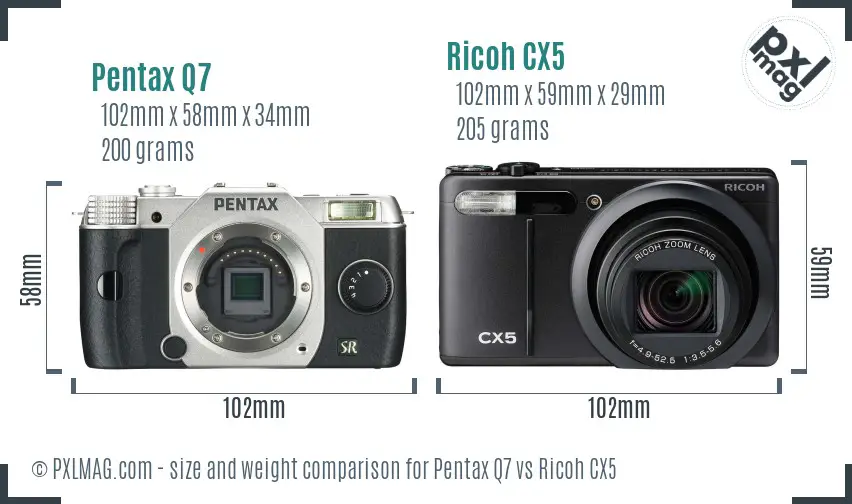 Pentax Q7 vs Ricoh CX5 size comparison Pentax Q7 vs Ricoh CX5 size comparison