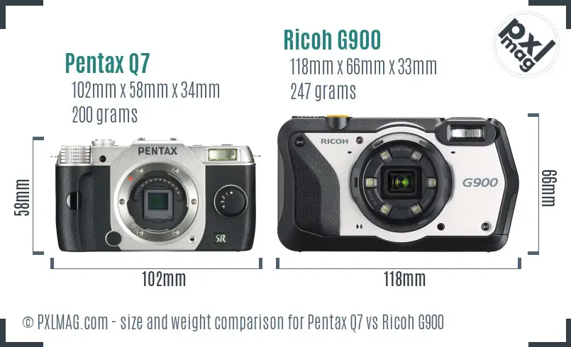 Pentax Q7 vs Ricoh G900 size comparison