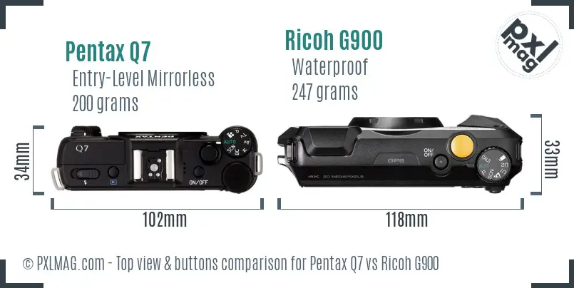 Pentax Q7 vs Ricoh G900 top view buttons comparison
