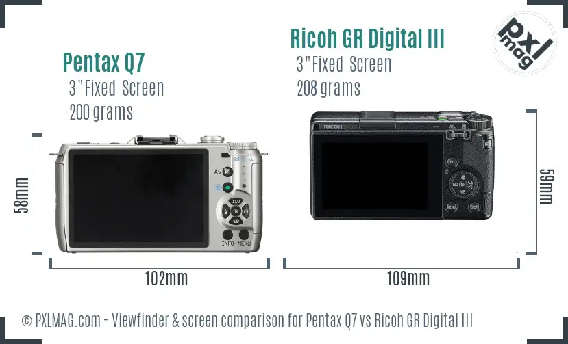 Pentax Q7 vs Ricoh GR Digital III Screen and Viewfinder comparison