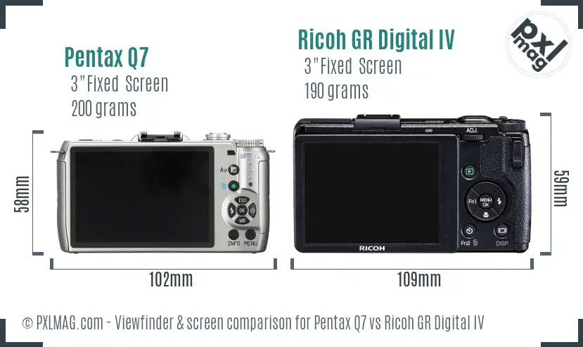 Pentax Q7 vs Ricoh GR Digital IV Screen and Viewfinder comparison