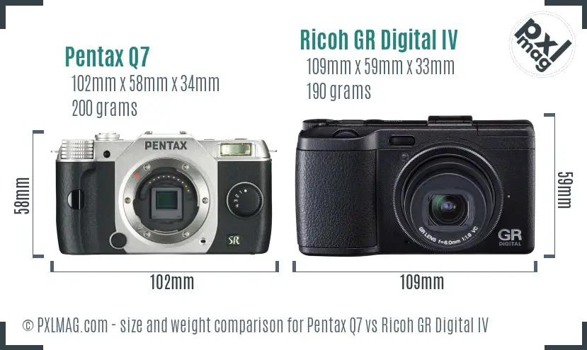 Pentax Q7 vs Ricoh GR Digital IV size comparison Pentax Q7 vs Ricoh GR Digital IV size comparison