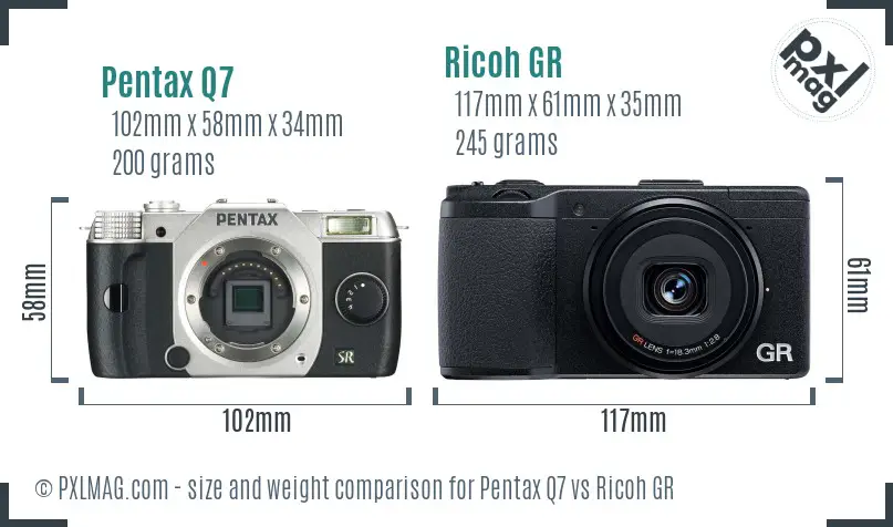 Pentax Q7 vs Ricoh GR size comparison