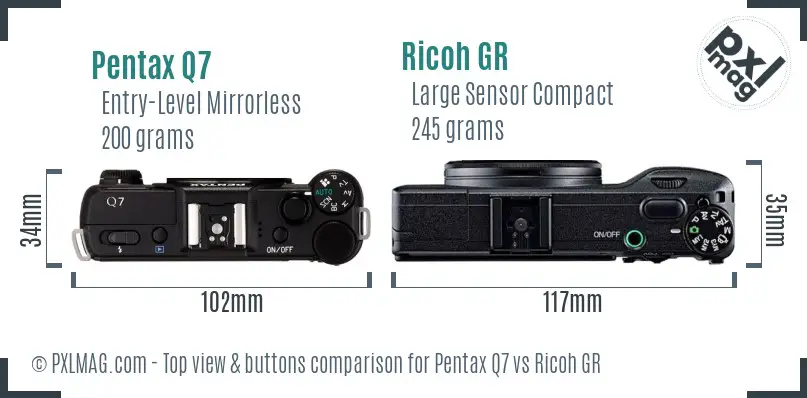 Pentax Q7 vs Ricoh GR top view buttons comparison