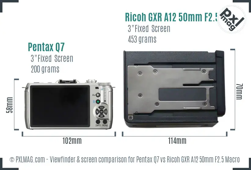 Pentax Q7 vs Ricoh GXR A12 50mm F2.5 Macro Screen and Viewfinder comparison
