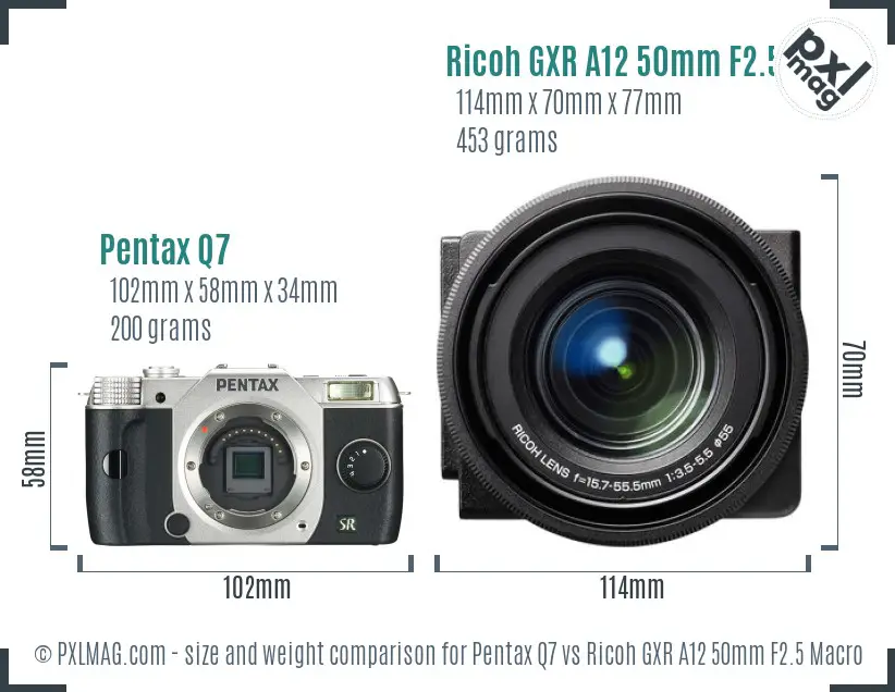 Pentax Q7 vs Ricoh GXR A12 50mm F2.5 Macro size comparison