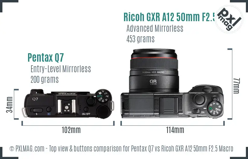 Pentax Q7 vs Ricoh GXR A12 50mm F2.5 Macro top view buttons comparison