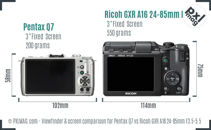 Pentax Q7 vs Ricoh GXR A16 24-85mm F3.5-5.5 Screen and Viewfinder comparison