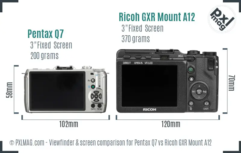 Pentax Q7 vs Ricoh GXR Mount A12 Screen and Viewfinder comparison Pentax Q7 vs Ricoh GXR Mount A12 Screen and Viewfinder comparison