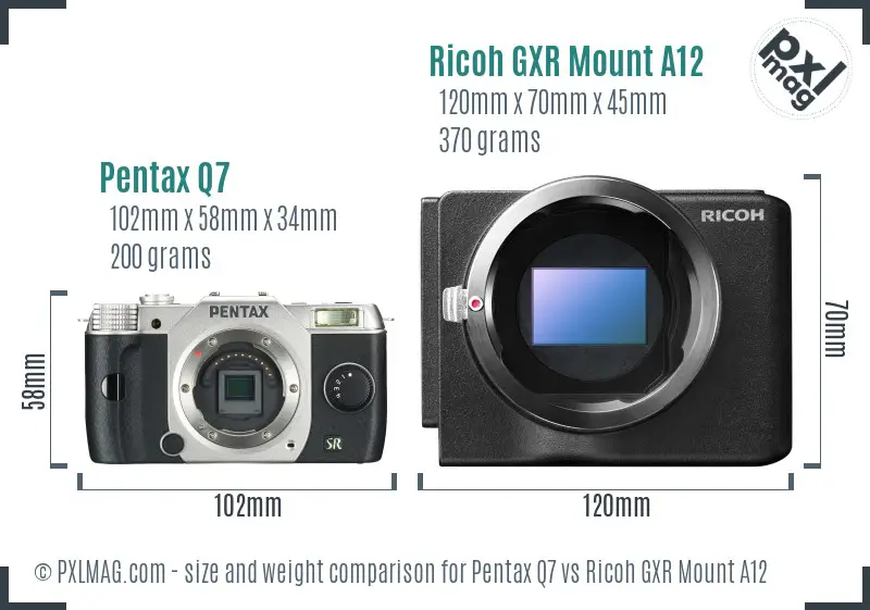 Pentax Q7 vs Ricoh GXR Mount A12 size comparison Pentax Q7 vs Ricoh GXR Mount A12 size comparison
